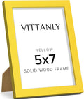 Vittanly 5x7 Picture Frame, Solid Wood Frame with Plexiglass, Includes 4x6 Mat, Wall Hanging or Tabletop for Home Decor, Yellow, 1 Pack