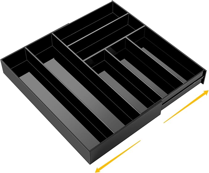 Briwooody Black Acrylic Drawer Organizer Expandable, 7 Compartments, Large | by Briwooody