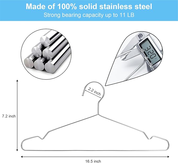 Seropy Clothes Hangers Coat 50 Pack 17.7 Inch Large Bulk Wire Hanger Non-Slip - Image 4
