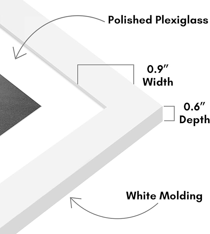 Americanflat 11x15 Picture Frame with Polished Plexiglass - Set of 5 - Use as 8x12 Frame with Mat or Display 11x15 Photo Without Mat - Galleria Collection - Picture Frames for Wall Display - White