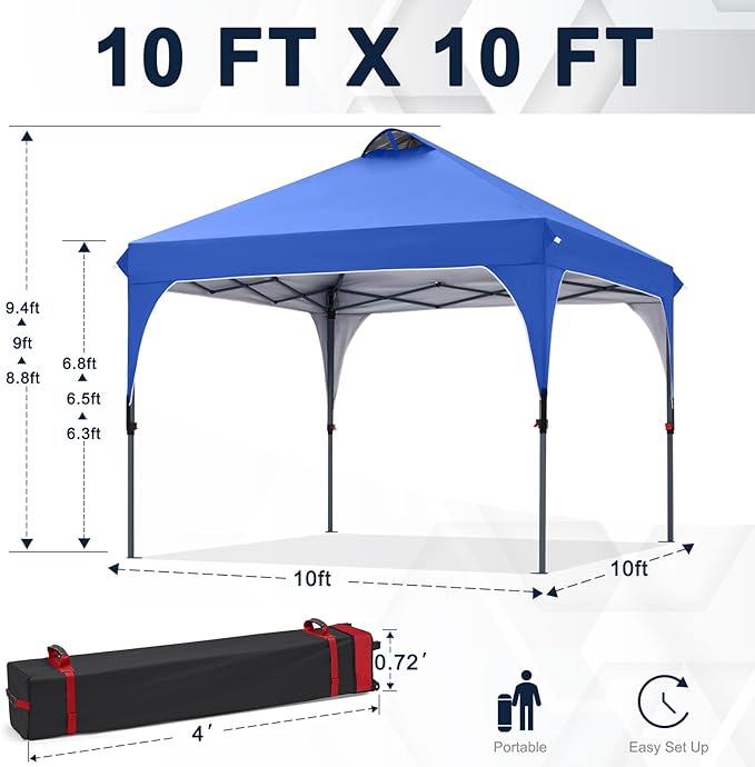 COOSHADE Pop Up Canopy Tent, 10x10 Easy Setup Instant Canopy Sun Shelter Beach Tent, Portable Sports, Blue