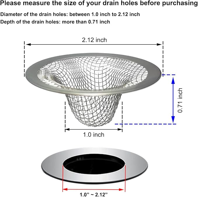 Seatery 1.0" Bathroom Sink Drain Strainers, Mop Pool, RV Sink, Stainless Steel - Image 2