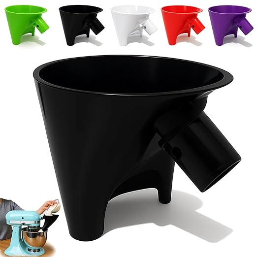 Flour Funnel for Kitchen Aid Mixer, Easy Pour No-Mess Attachment, Anti-Splash Accessory, Fits Tilt-Head 4.5–5 Qt (KSM150), Durable Dishwasher-Safe Baking Tool (Black)
