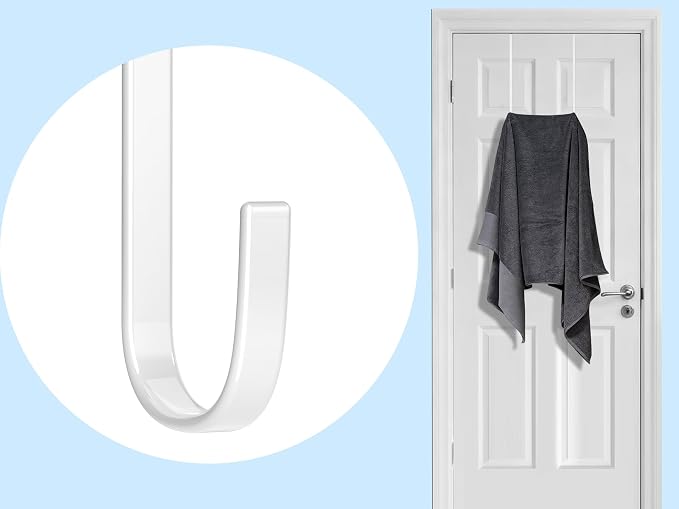 Single Long Over Door Steel Hooks 4 Pack Fit 1-3/8" Door 12" White | Plastic - Image 5