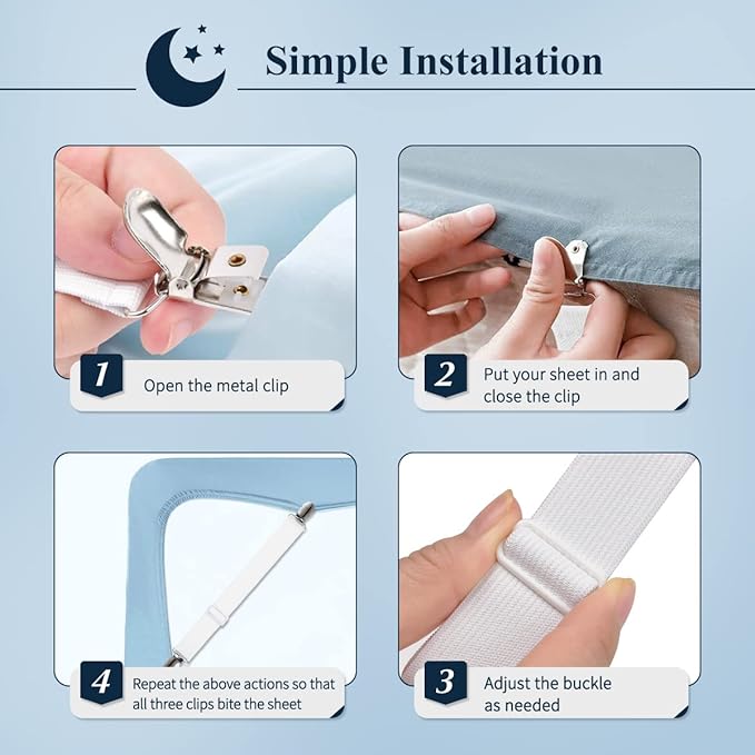 Sopito Sheet Straps, Adjustable Elastic Bed Sheet Holder, Non-Slip Strong - Image 7