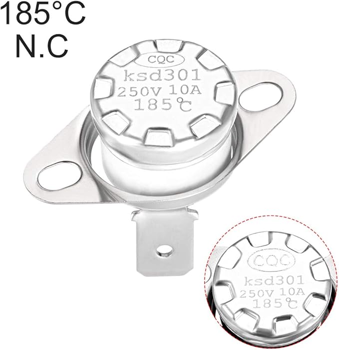 uxcell KSD301 Thermostat 185°C/365°F 10A Normally Closed N.C Adjust Snap Disc Temperature Switch for Microwaves,Oven,Coffee Maker 2pcs,Ceramic Material