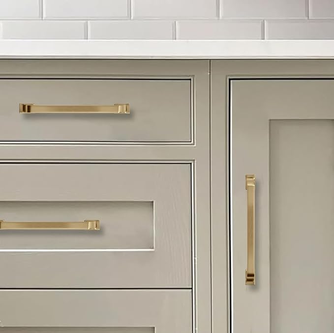 Khtumeware 10 Pack 8 Inch Brushed Brass Cabinet Pulls - Gold Drawer Handles for Kitchen Cabinets, Cupboards, Hardware