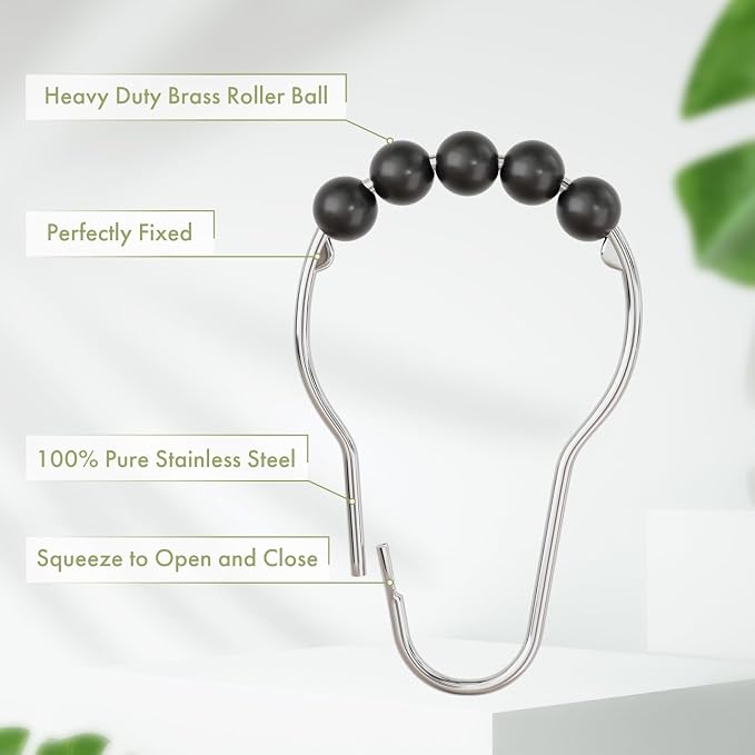 Black Shower Curtain Hooks, Decorative Rust Proof Acrylic Balls Shower Curtain - Image 4