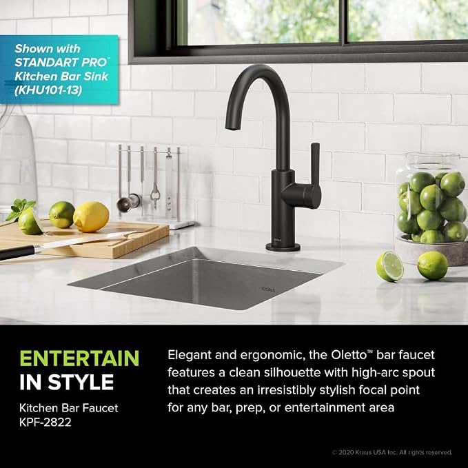 KRAUS Oletto Single Handle Kitchen Bar Faucet in Matte Black, KPF-2822MB - Image 4