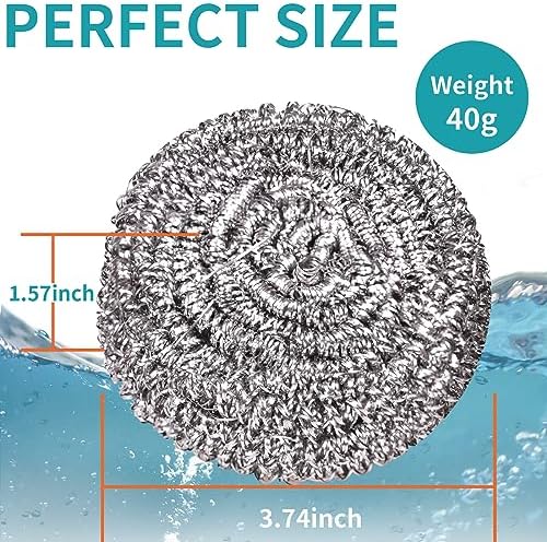 Carrie Joe Stainless Steel Scourer Heavy Duty Scrubber Pads Steel Wool Pack of 6 - Image 2