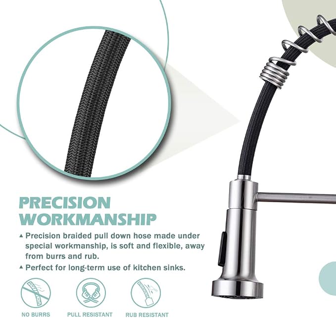 WEWE High Arc Pull-Down Kitchen Faucet, 2-Mode Sprayer, Brushed Nickel | - Image 5