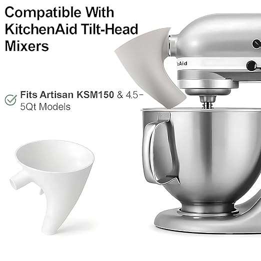 White Stand Mixer Attachment,Flour Funnel for Kitchen Aid Mixer,No Mess Anti Spill Design for 4.5-5 Qt Tilt Head Dishwasher Safefor Normal Temperature Wash, Baking Tool