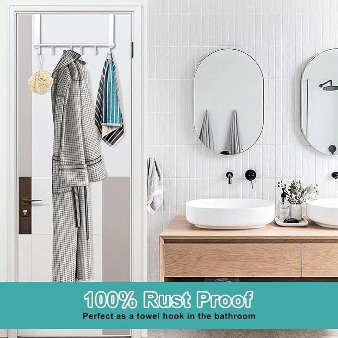 MGahyi White Over The Door Hooks, Over The Door Towel Rack | 6 Sliding - Image 7