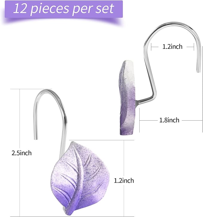 Purple Plant Leaf Shower Curtain Hooks, Eucalyptus Bathroom Decor, Metal - Image 6