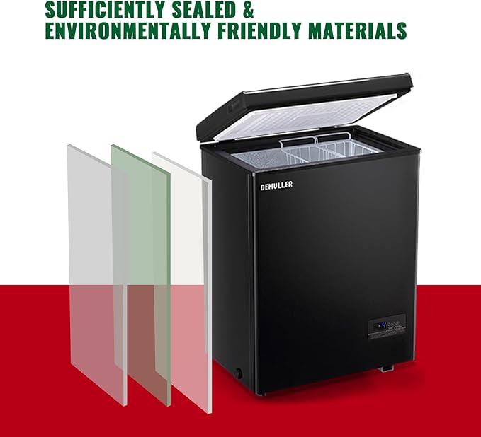 Deep Freezer Chest 3.5 Cubic Feet Freezers with Temperature Display Panel Mini Freezer with Removable Basket Suitable for Apartment Garage Dorm BLACK