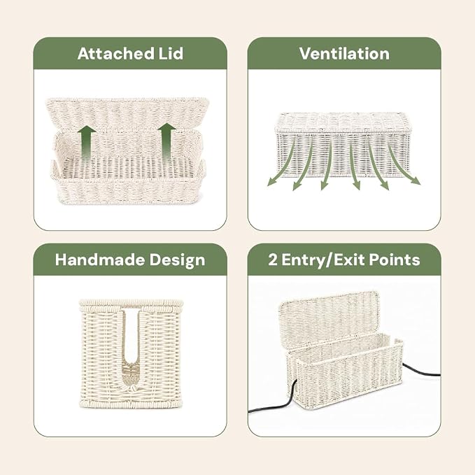 Cable Management Box, Handmade Rattan Cord Organizer - Image 6