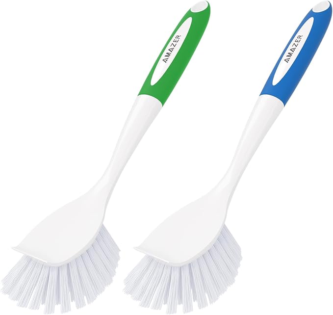 Dish Brush with Handle, 2 Pack Kitchen Scrub Brushes by Amazer