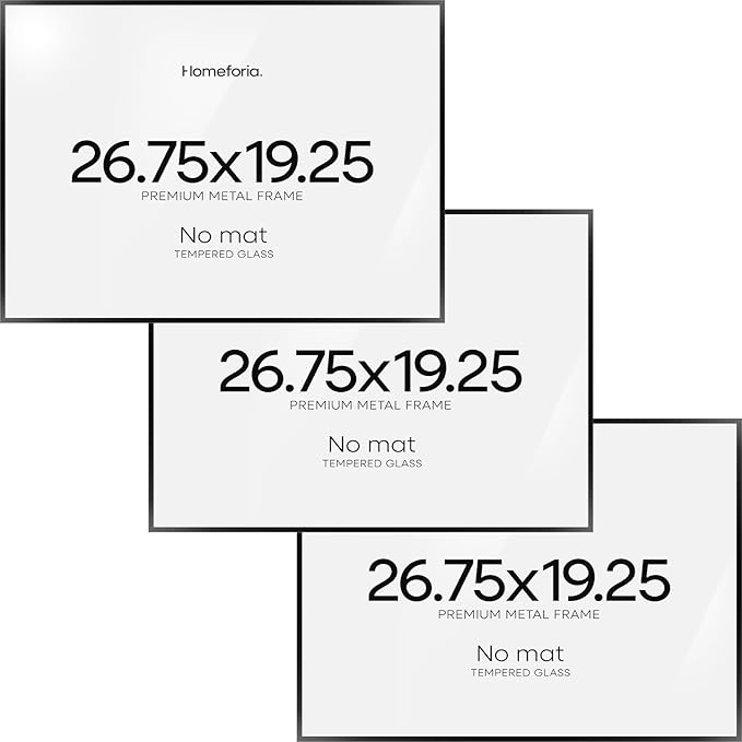 Homeforia 19.25x26.75 Black Puzzle Frame, High End Metal 19.25 x 26.75 Picture Frames without Mat, 26.75x19.25 Thin Poster Frame for Wall, 19.25by26.75 Puzzle Frame, Tempered Glass, Wall Kit, Set of 3