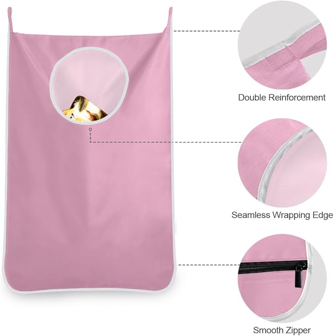 2PCS Pink Hanging Laundry Hamper Bag Over the Door Laundry Hamper Wall Hamper - Image 6