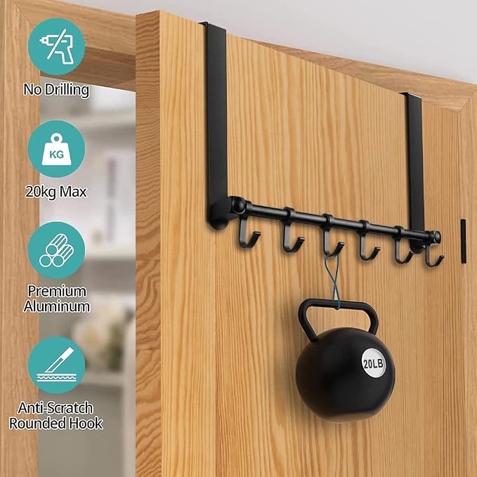 MGahyi Black Over The Door Hooks, Over The Door Towel Rack | 6 Sliding - Image 3