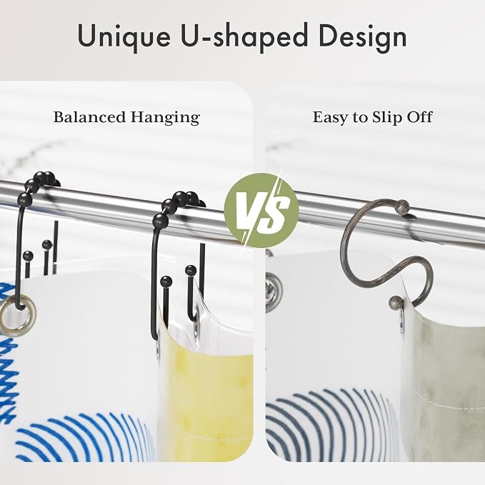 AmazerBath Black Shower Curtain Hooks, Shower Curtain Rings Rust Proof Non-Slip - Image 2