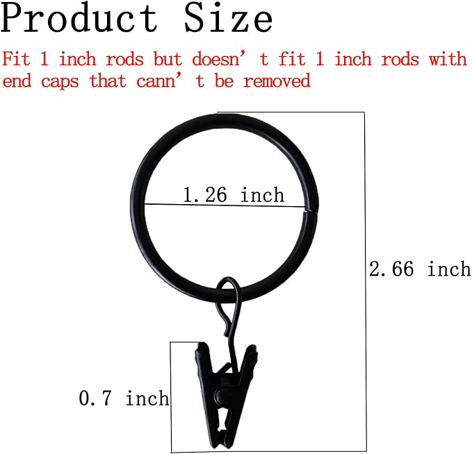 16 Pack Curtain Rings with Clips, Window Clip Rings Black Curtain Hooks Hangers - Image 2