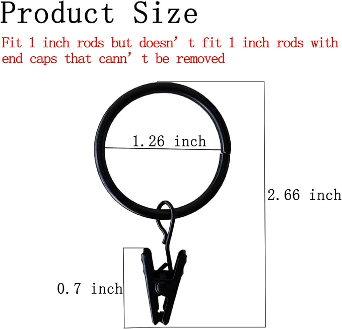 40 Pack Curtain Rings with Clips, Window Clip Rings Black Curtain Hooks Hangers - Image 2