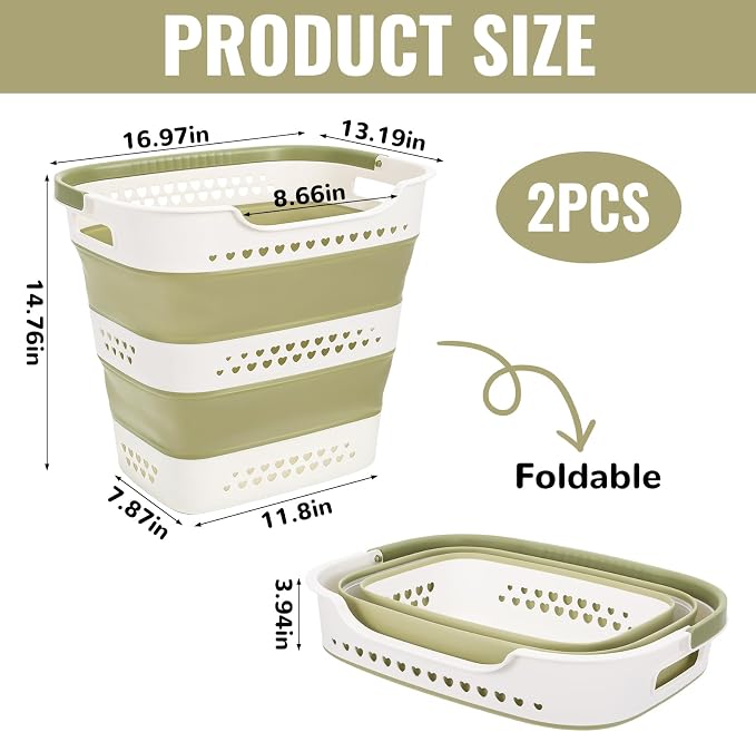 2 Pcs Collapsible Laundry Baskets - Image 2