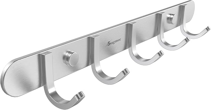 Coat Hook Rail Brushed Nickel 14-inch Towel Rack Wall Mounted by Sagmoc