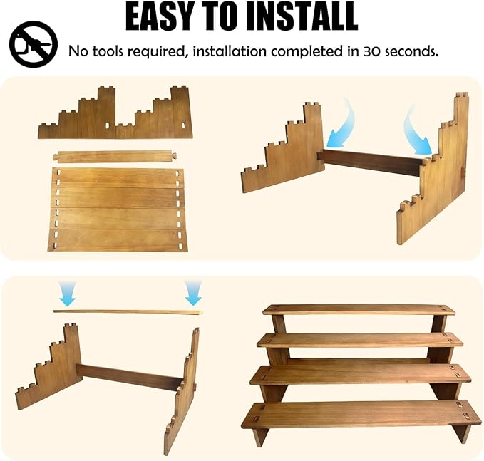 Wooden Cupcake Stand,Perfume Organizers,Cologne Organizer for Men,4 Tier Display Risers for Dessert,Spice,Candles,Matcha Station,No Tools Required to Install 2 Pack