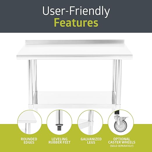 Pearington NSF Certified Stainless Steel Kitchen Prep and Work Table, Commercial Work Table for Restaurant and Home, 36" x 24", Stainless Steel