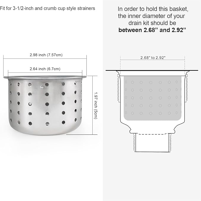 GZILA Kitchen Sink Drain Basket Only, 3-inch Basket - Image 6