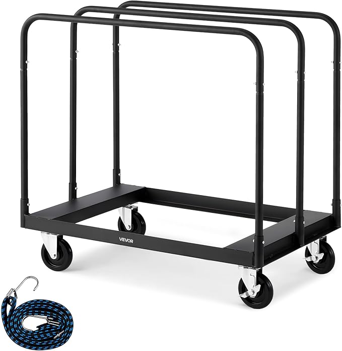 VEVOR Folding Table Cart, Heavy Duty Table Dolly 1800 lbs, Steel Panel Truck Cart with 5 inch Swivel Casters, Lumber Drywall Dolly with Straps for Party Events, Hotel, Factory, Warehouse