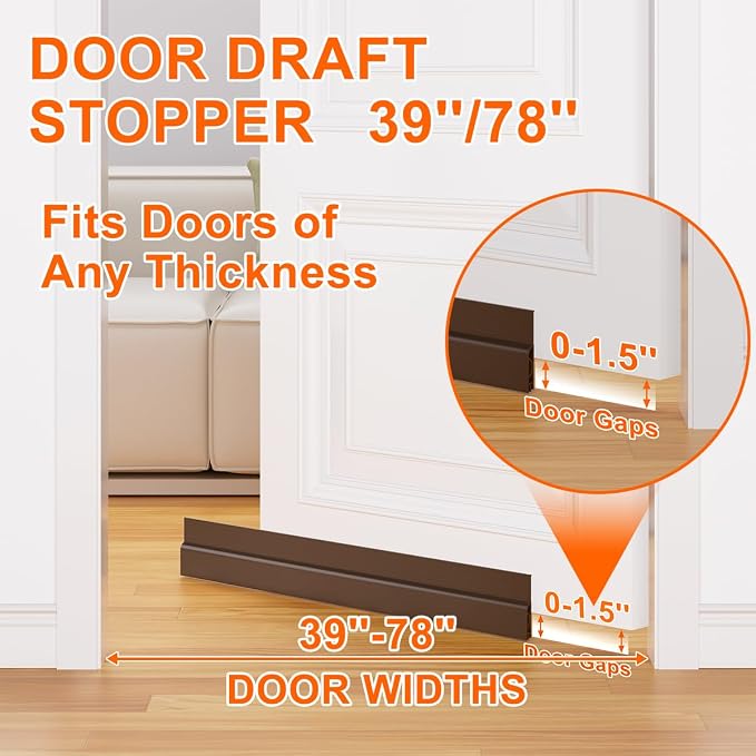 Door Draft Stopper for Bottom of Door, Adjustable Weather Stripping Door Seal - Image 4