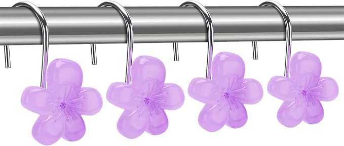 Cute Flower Shower Curtain Hooks, Glow in The Dark, Pretty Floral Themed - Image 4