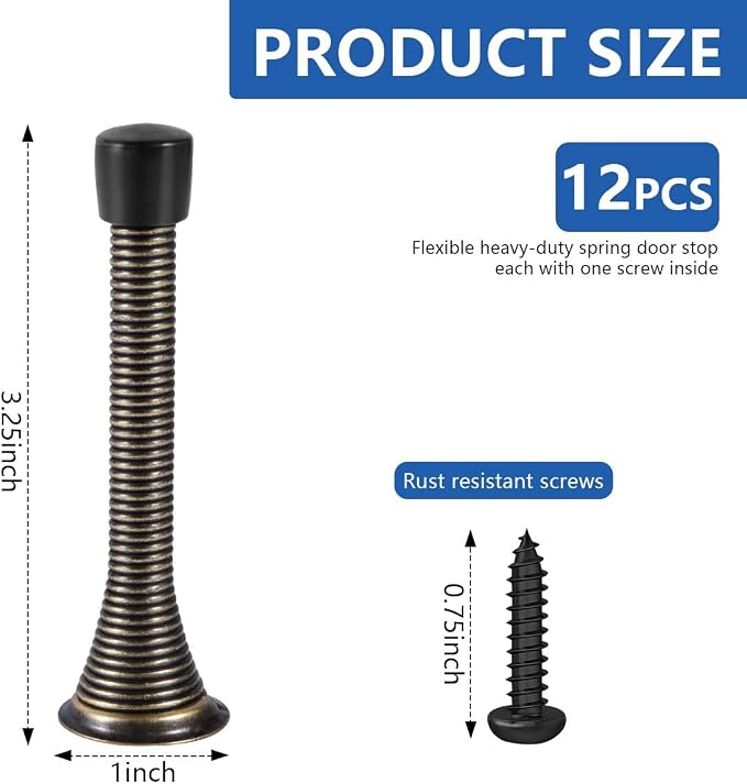 KISEER 12 Pack Spring Door Stops 3 1/4 Inch Flexible Heavy Duty Spring Door - Image 2