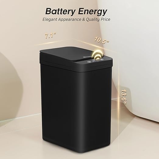 Bathroom Automatic Trash Can, 4 Gallon Touchless Motion Sensor Small Garbage Can with Lid Smart Electric Narrow Waterproof Garbage Bin for Bedroom Office, Black