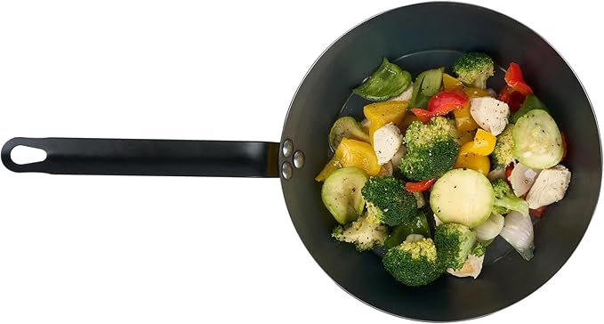 Restaurantware-Met Lux 10 Inch Fry Pans, 6 Lightweight Frying Pans - Induction-Ready, Triple-Riveted, Black Carbon Steel Cooking Skillets, Durable, For Searing, Sauteing, And Browning Food