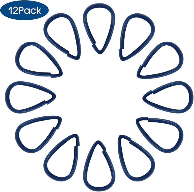 Top-spring Navy Blue Shower Curtain Hooks 12Pcs Drop Shaped - Image 7