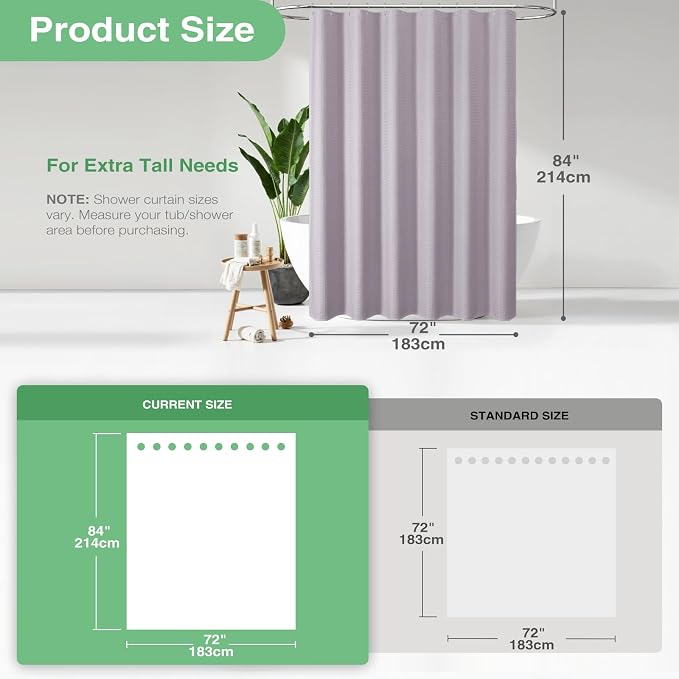 Dynamene Extra Long Waffle Shower Curtain 256 GSM Fabric 72"x84" Lavender - Image 3
