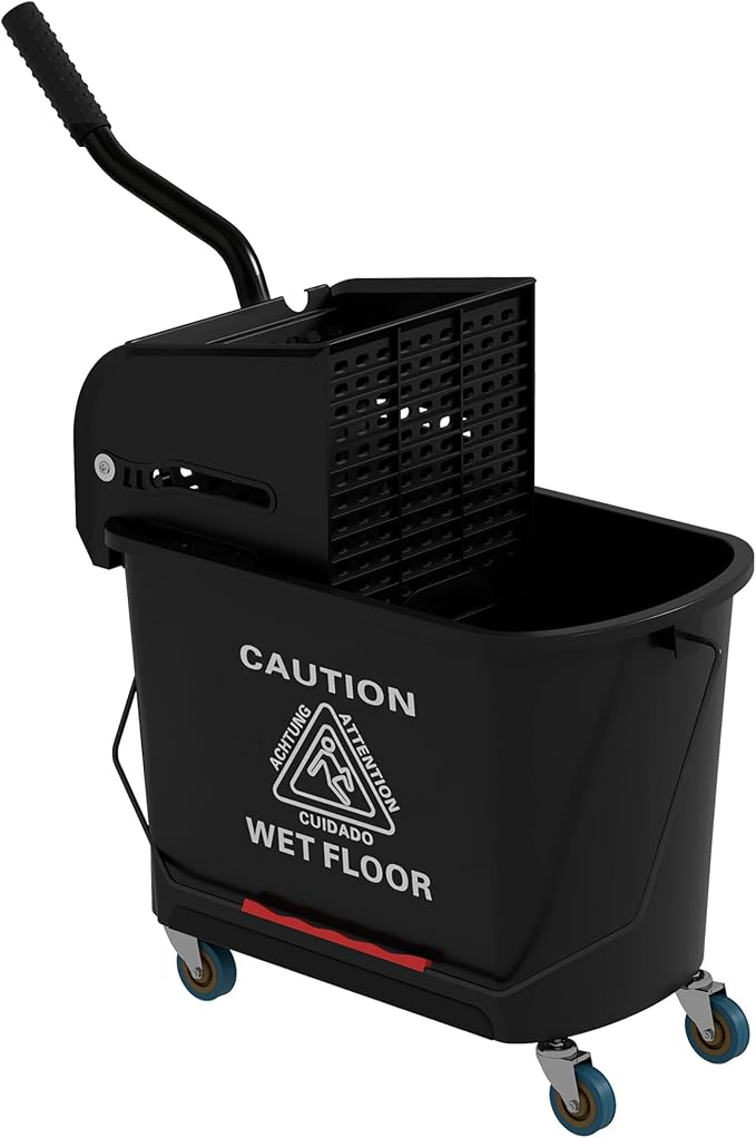 HOMCOM Commercial Mop Bucket Side Press Wringer Wheels 21 Quart Black by HOMCOM