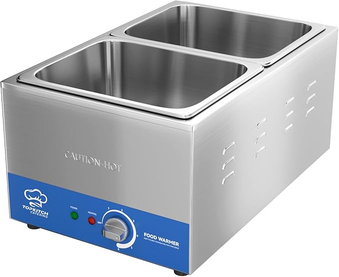 2-Pan Commercial Food Warmer with Non-Leakage Stretch-Forming Water Tank &2 of 1/2 Size GN Pan,18L Countertop Steam Table Soup Station Bain Marie for Buffet,Catering,Parties and Restaurants