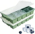 Silicone Ice Cube Tray, 2 Pack Easy-Release Stackable Ice Trays for Freezer with Lid 15 Reusable Cubes, Food Grade BPA Free Ice Molds for Whiskey, Baby Food, Coffee, Cocktail, Drinks (Green)