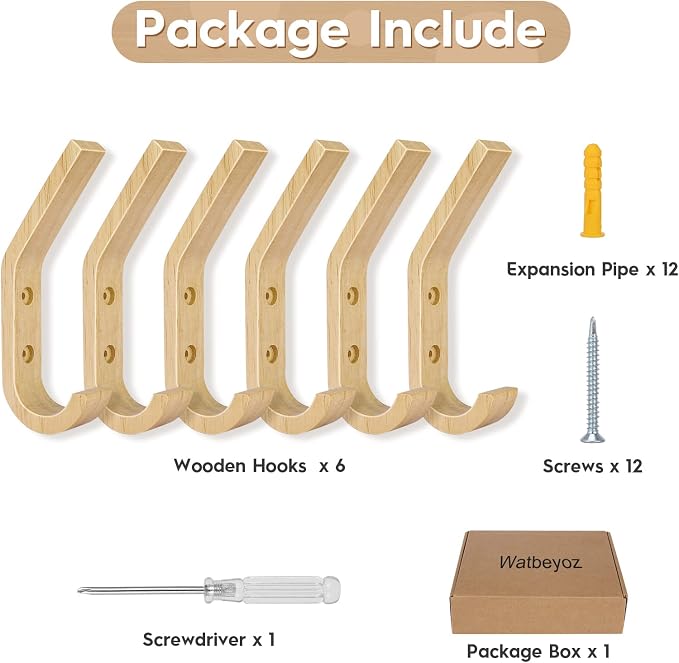 Wooden Wall Hooks Organizer Heavy Duty 6 Pack Coat Hooks - Image 7