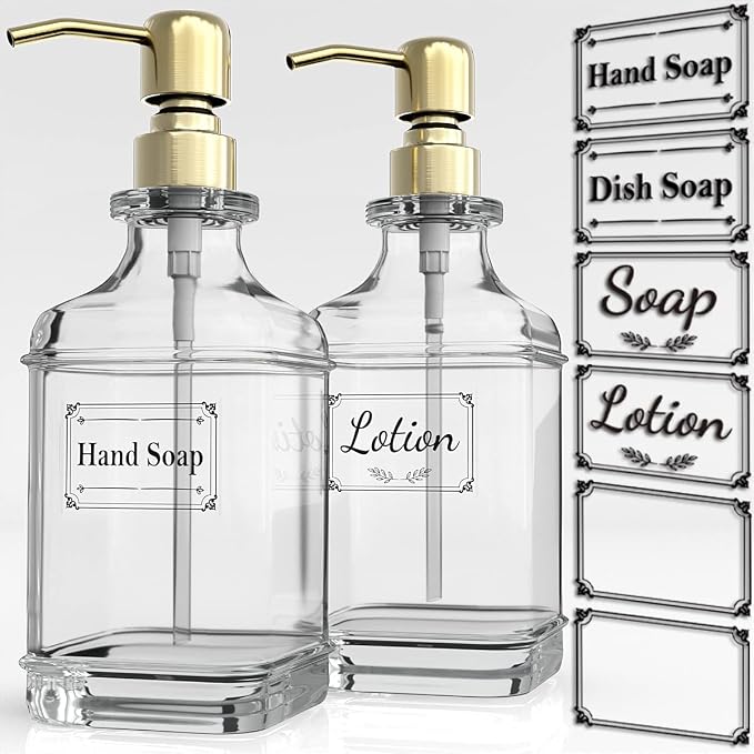 Soap Dispenser - 2 Pack, 18 Oz Antique Design Thick Glass Hand Soap Dispensers; by GLADPURE