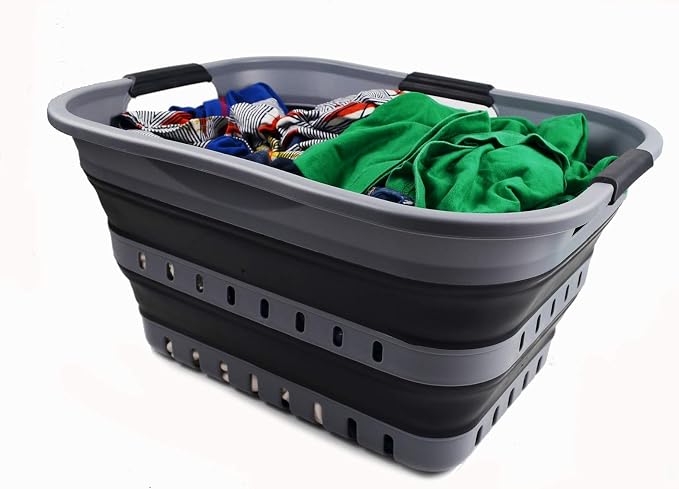 SAMMART 30L Collapsible 3 Handled Plastic Laundry Basket - Image 5