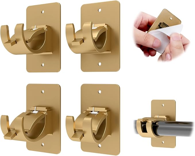 CIEMGNZOC 4PCS No Drill Curtain Rod Brackets, Self-Adhesive & Screw Mount by CIEMGNZOC