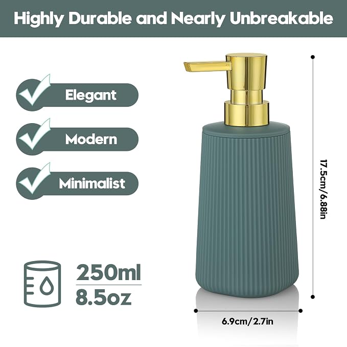 YAUKPH Small Soap Dispenser for Bathroom and Kitchen Matte Green and Gold | - Image 3