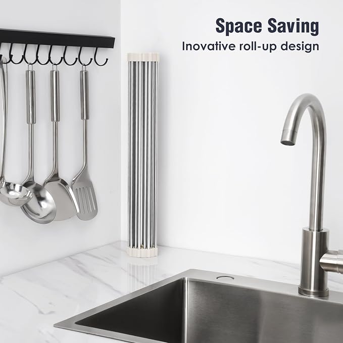 Tomorotec Roll Up Dish Drying Rack Over Sink, 304 Steel, Heat-Resistant Trivet - Image 3