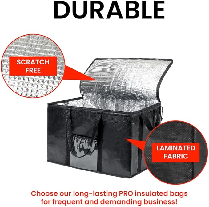 NZ home Insulated Bags for Food Delivery (3XL PRO) Grocery Shopping Cooler Bag, Pizza Delivery, Hot & Cold Catering Tote, Reusable, Foldable & Heavy Duty (10 Pack, Grey)